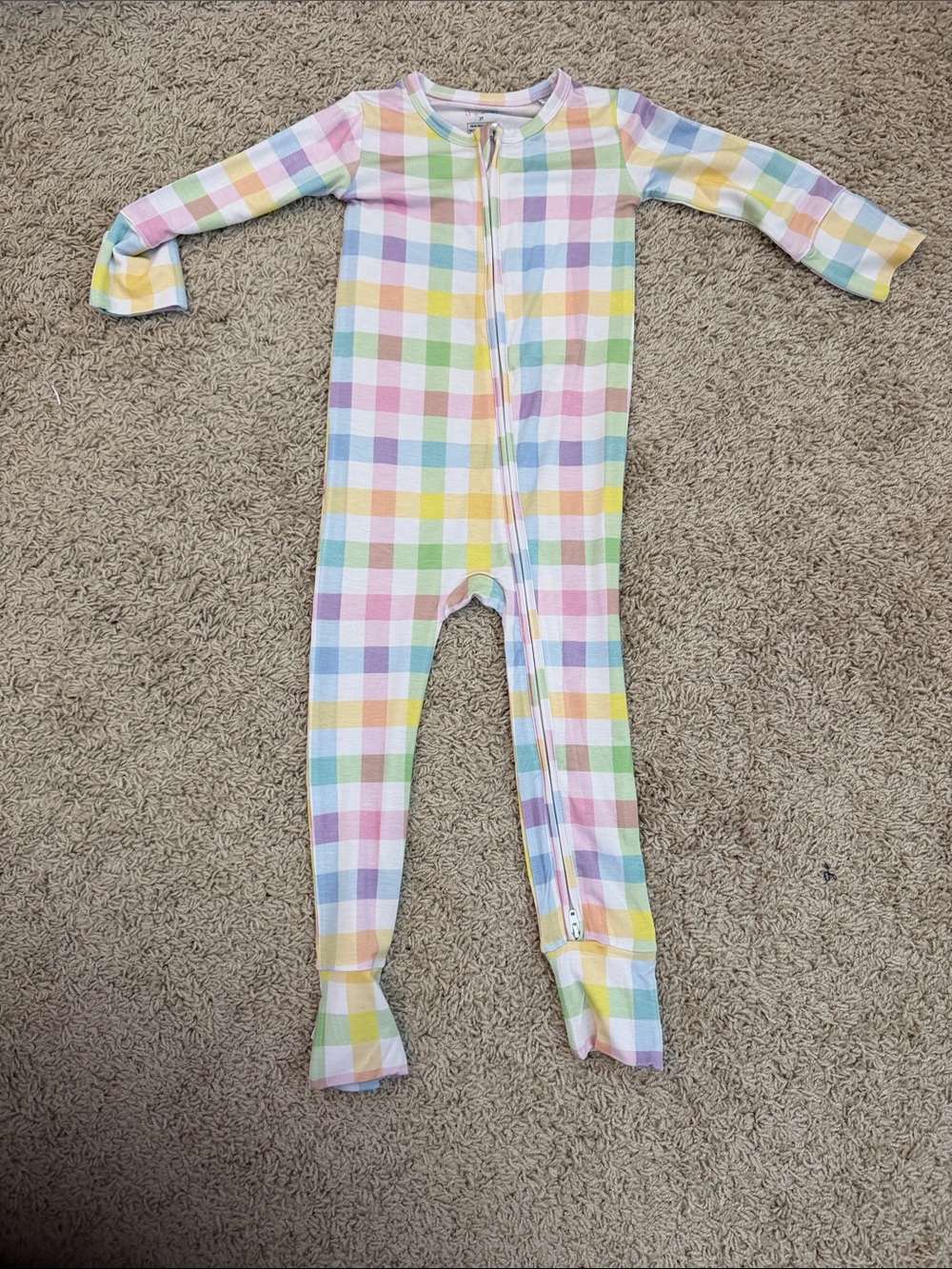 Kids Pastel Plaid Footed One-Piece Zipper Pajamas - Pastel Multi